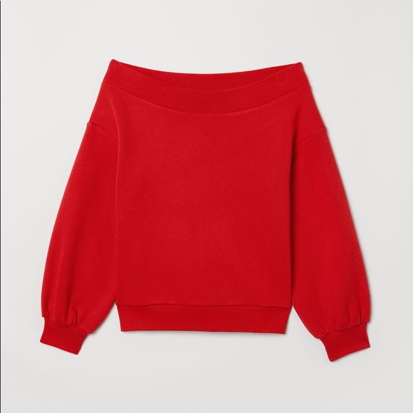 H&M Tops - H&M Red Off-the-shoulder Sweatshirt